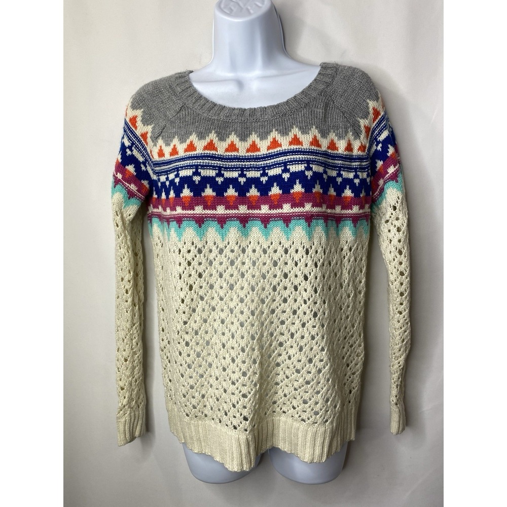 Love By Design Chicos Womens Autumn Fair Isle Sweater Size Small Open Knit Fall